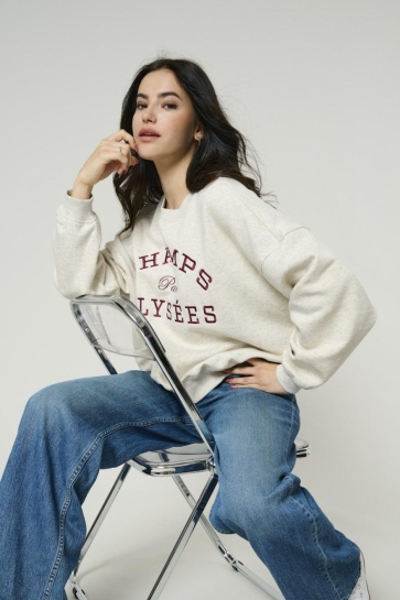 Jacqueline de Yong JDYMESA L/S O-NECK EMB SWEAT JRS NO 15370526 OATMEAL/CHAMPS CAB