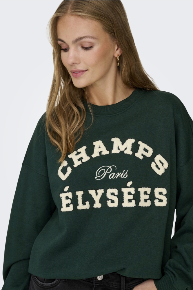 Jacqueline de Yong groene dames sweater | Close up