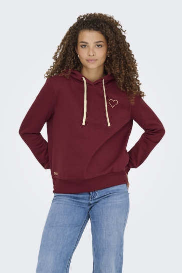 Only ONLNOLI L/S HEART HOOD SWT NOOS 15312874 CABERNET/GOLD TRIN