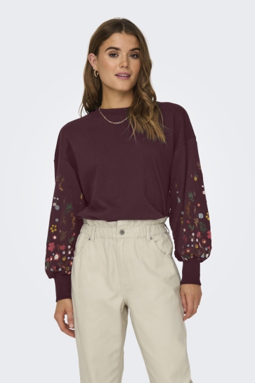Only Trui ONLBROOKE L/S O-NECK FLOWER SWT NOO 15216364 WINDSOR WINE/SLEEVE FLO