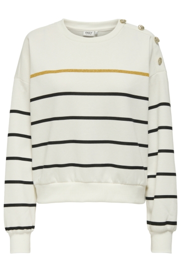Only Trui ONLUMA L/S O-NECK STRIPES CS SWT 15353047 CLOUD DANCER/GOLD GLITT