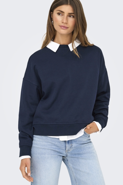 Only blauwe dames sweater | Model vooraanzicht