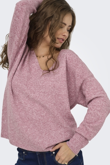 Only Trui ONLRICA LIFE L/S V-NECK PULLO KNT NOOS 15224360 Heather Rose/W. MELANGE