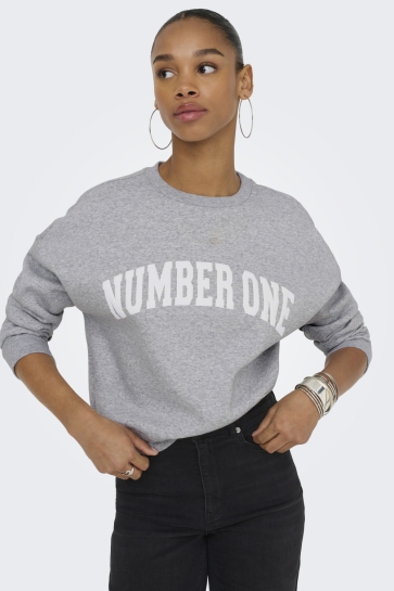 Only Trui ONLSWEAT LIFE L/S CREW O.SIZE STATE 15254183 Light Grey Mela/NUMBER ONE
