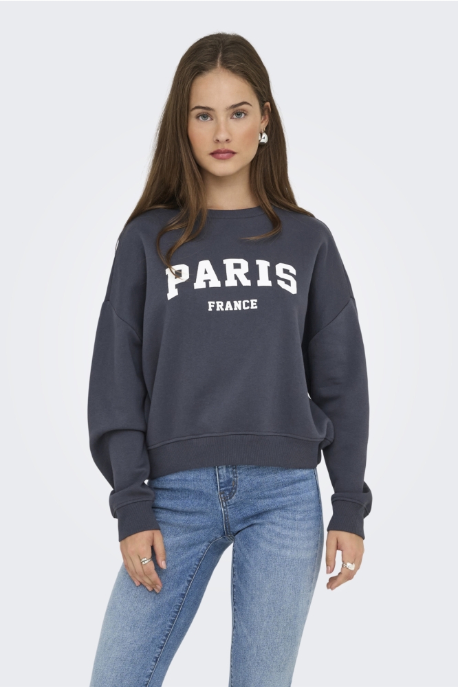 Only blauwe dames sweater | Model vooraanzicht
