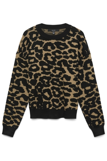 Vero Moda Trui VMSILJEANIMAL LS O-NCK PULLOVER GA 10330808 Tiger Eye/W. BLACK
