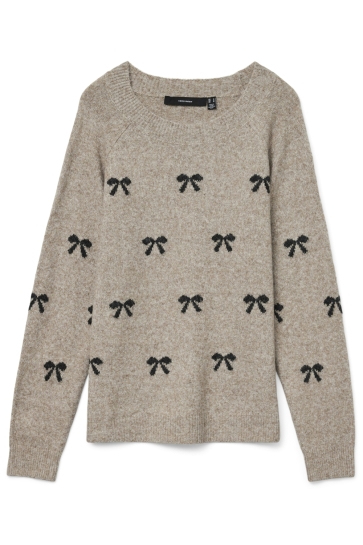 Vero Moda Trui VMDOFFY INTARSIA LS O-NCK PULLOV GA 10330790 Moon Rock/W. BLACK B
