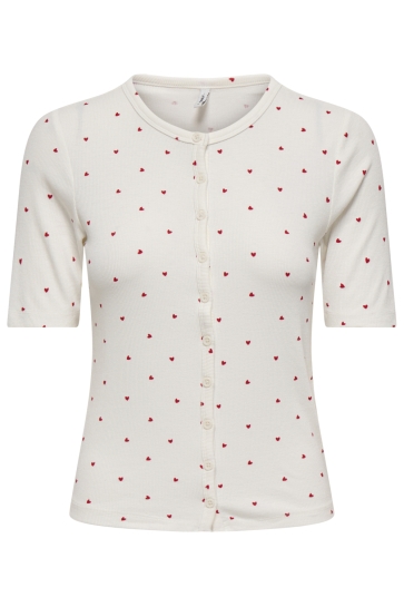 Only Blouse ONLNORA S/S CARDIGAN CS JRS 15370932 CLOUD DANCER/HEARTS