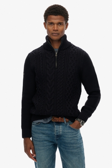 Superdry JACOB CABLE KNIT HALF ZIP M6110698A ECLIPSE NAVY