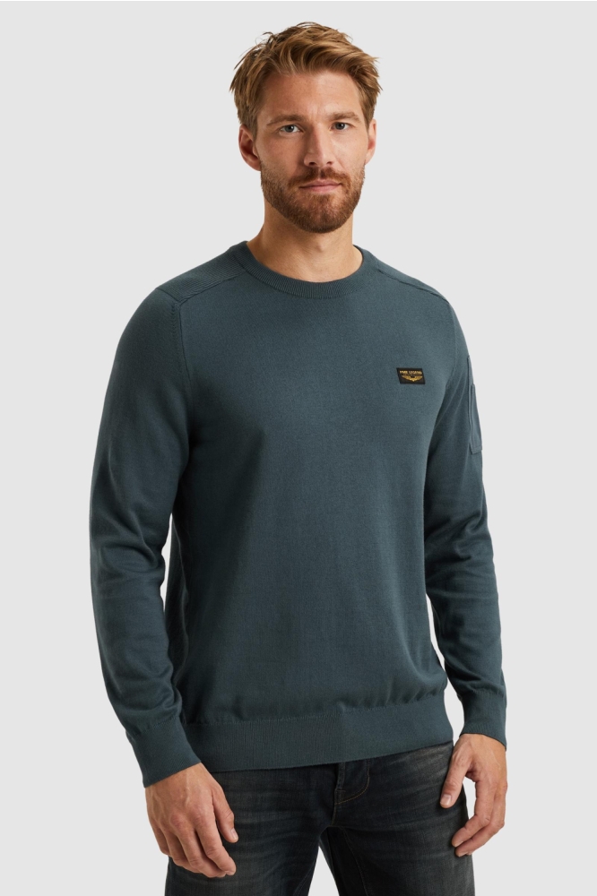PME legend blauwe heren trui | Model vooraanzicht