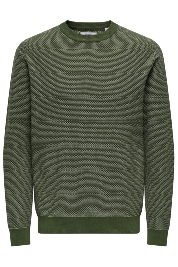 Only & Sons Trui ONSMORGAN 12 STRUCTURE CREW KNIT NO 22033297 OLIVE NIGHT/ CLOUD DANCER