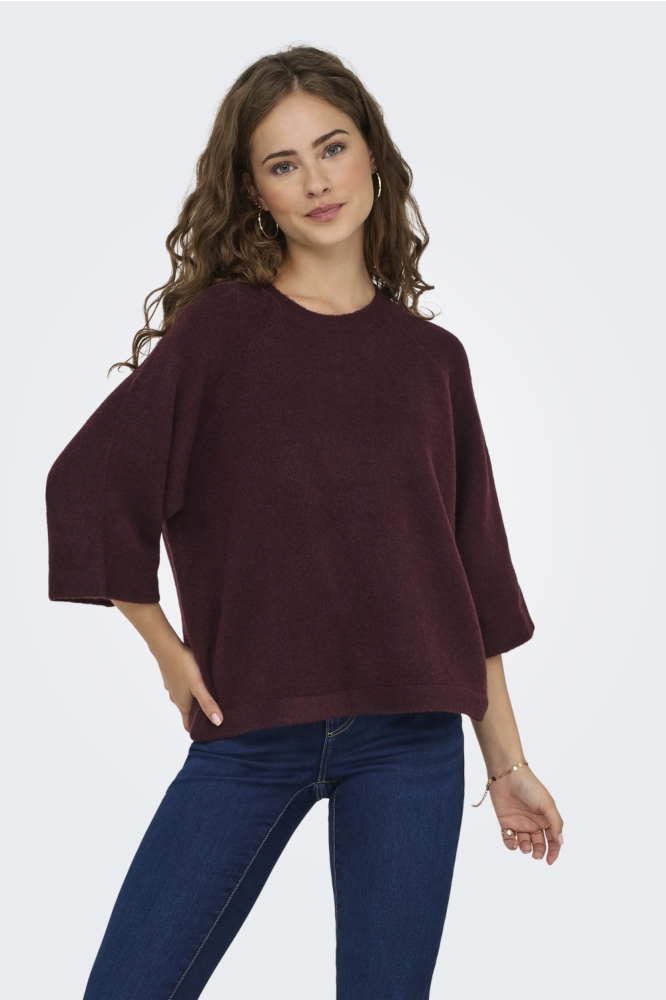 Only bordeaux dames trui | Model vooraanzicht