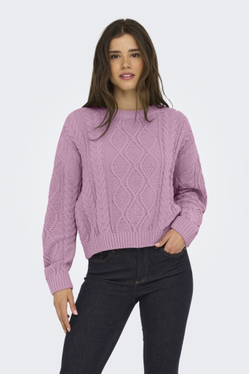 Only Trui ONLELLY LIFE LS CABLE O-NECK CC KNT 15351234 Mauve Mist