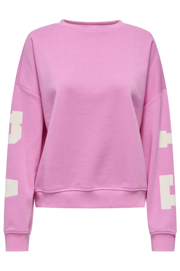Only Trui ONLSWEAT L/S BACK/SLEEVE PRINT SWT 15356793 FUCHSIA PINK/BIRCH FLOR