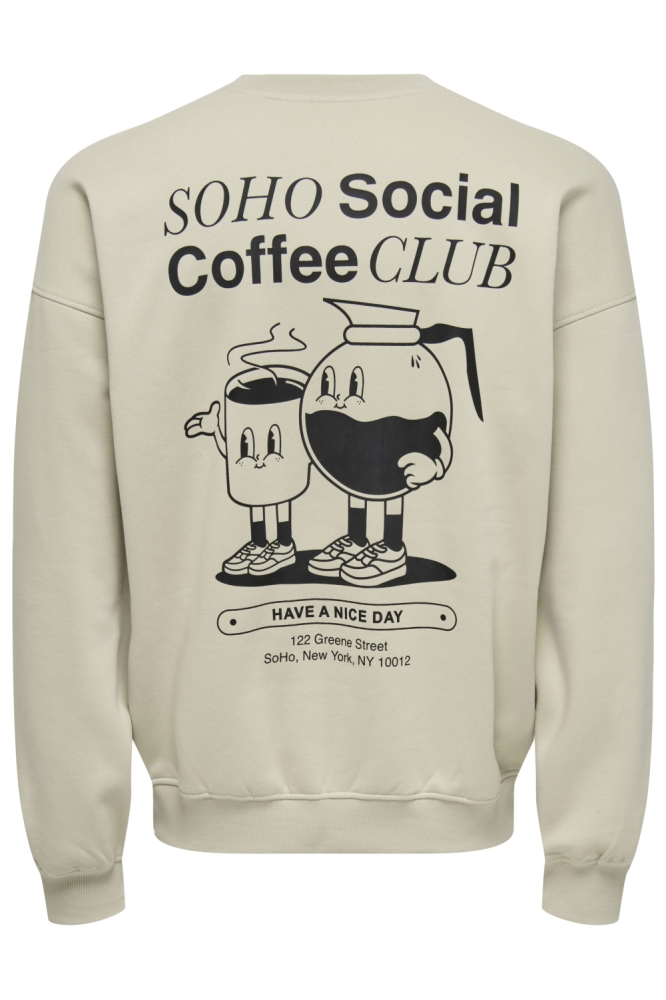 Only & Sons beige heren sweater | Achteraanzicht