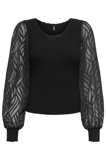 Only Trui ONLJULIE LS RIB MIX O-NECK CC KNT 15350562 BLACK/DTM LACE