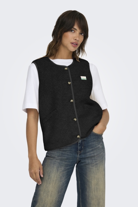 Only zwarte dames gilet | Model vooraanzicht