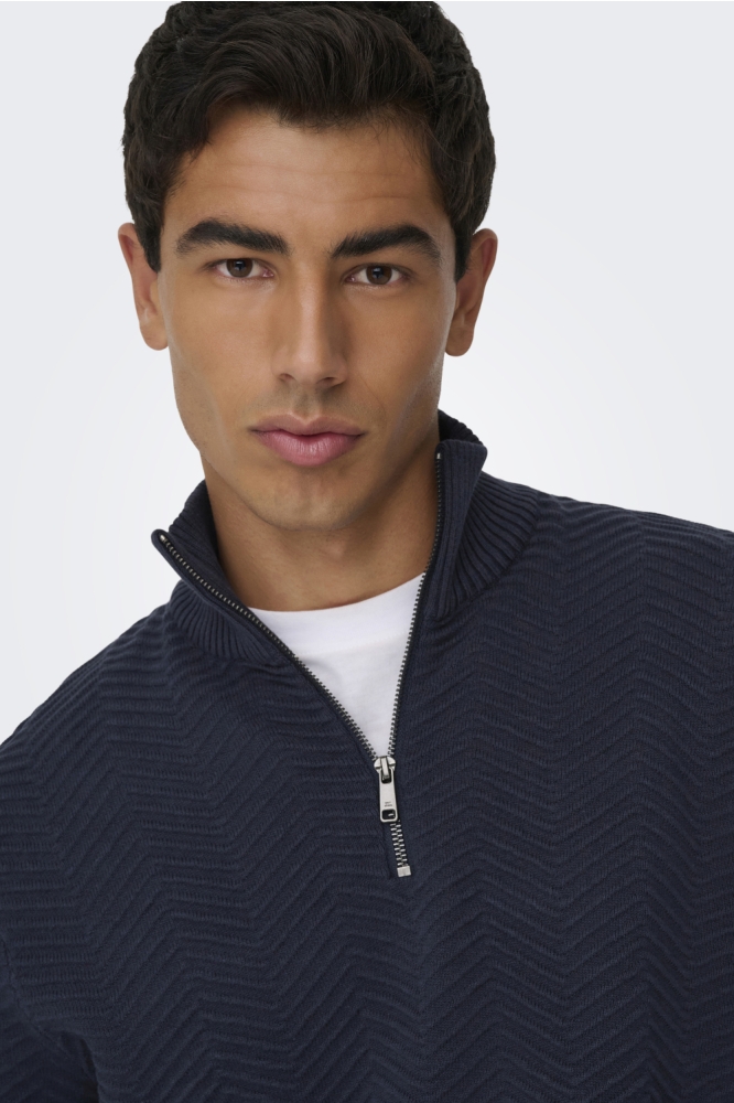 Only & Sons blauwe heren trui | Close up