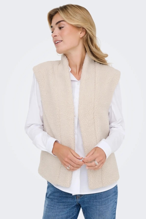 Jacqueline de Yong ecru dames gilet | Model vooraanzicht