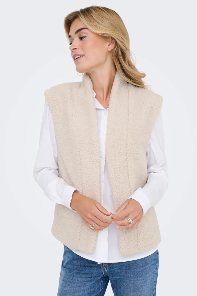 Jacqueline de Yong ecru dames gilet | Model vooraanzicht