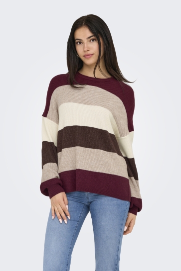 Only Trui ONLATIA L/S STRIPE PULLOVER KNT NOO 15220044 Zinfandel/W. Whitecap