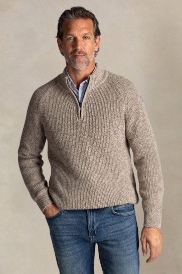 NZA KATOENEN HALF ZIP TRUI 25HN411 1184 WARM BEIGE MELANGE