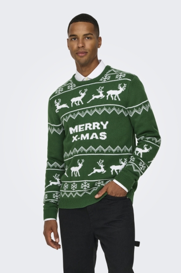 Only & Sons Trui ONSXMAS REG 5 ALLOVER CREW KNIT 22031171 FORMAL GARDEN/DEER
