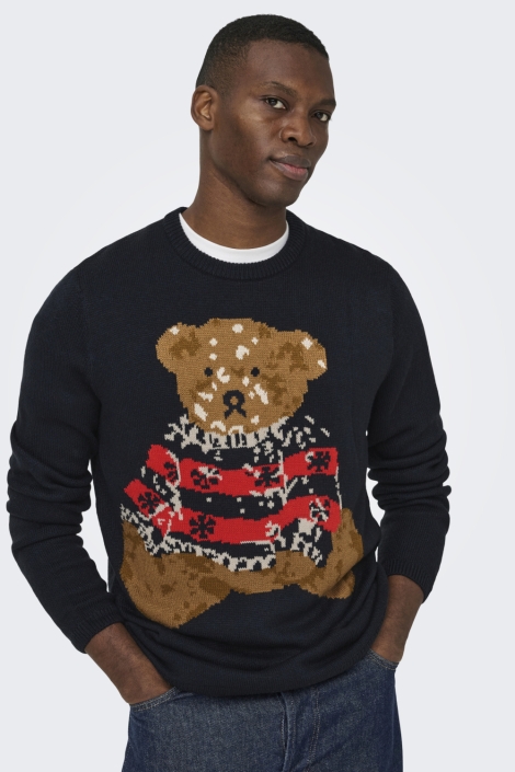 Only & Sons blauwe heren trui | Model vooraanzicht