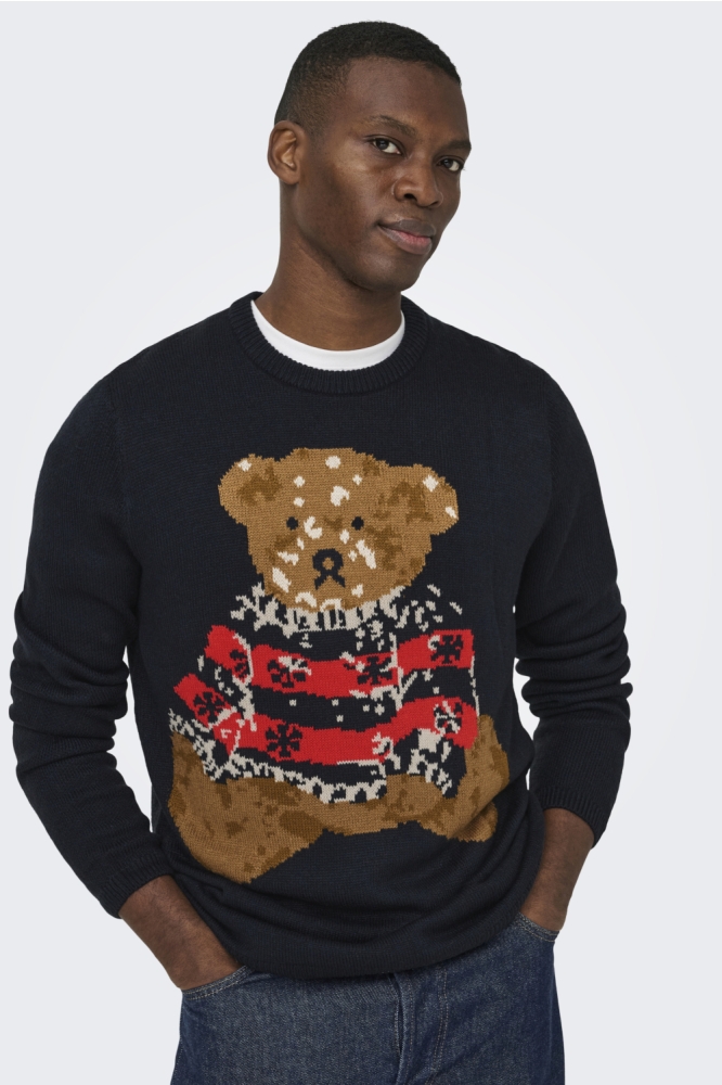 Only & Sons blauwe heren trui | Model vooraanzicht