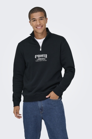 Only & Sons ONSCERES PRINTET REG HALF ZIP 22035627 Black/QUARTER