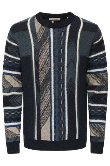 Only & Sons Trui ONSRISE REG LS PATTERN CREW KNIT 22035131 DARK SAPPHIRE
