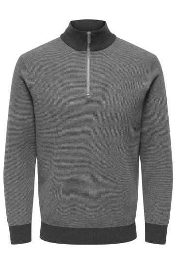 Only & Sons ONSPHILIP LS ZIP HIGH NECK KNIT 22033766 DARK GREY