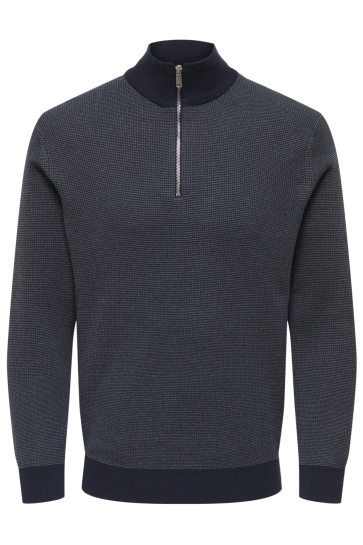 Only & Sons ONSPHILIP LS ZIP HIGH NECK KNIT 22033766 DARK SAPPHIRE/BALSAM