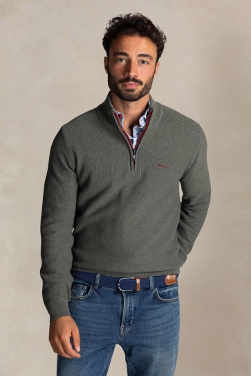 NZA Trui HALF ZIP SWEATER 25HN478 1764 ARMY GREY MELANGE