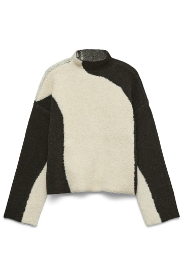 Vero Moda Trui VMASHER LS FUNNELNECK PULLOVER 10338975 BIRCH/W CHOCOLAT