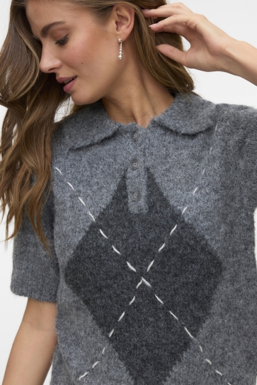 Vero Moda Trui VMBLISS 2/4 POLONECK PULLOVER GA 10339086 Medium Grey Mel/W. DGM BIRCH