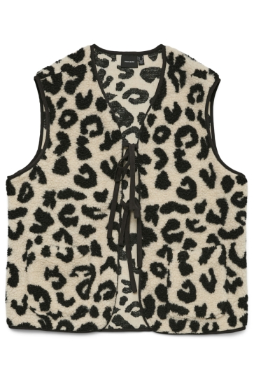 Vero Moda Vest VMCLEO SHORT WAISTCOAT GA BOO 10338242 OATMEAL/BLACK LEO