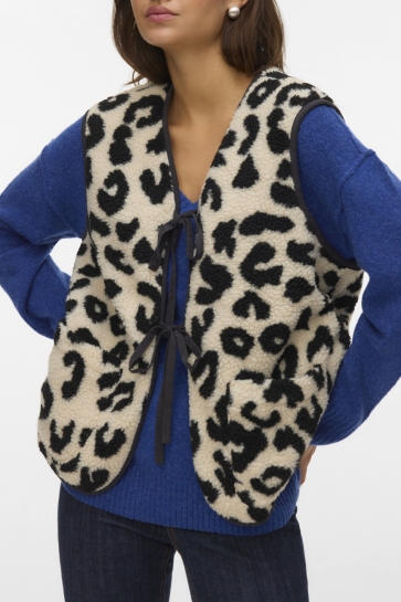 Vero Moda VMCLEO SHORT WAISTCOAT GA BOO 10338242 OATMEAL/BLACK LEO