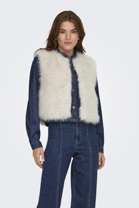 Jacqueline de Yong ecru dames gilet | Model vooraanzicht
