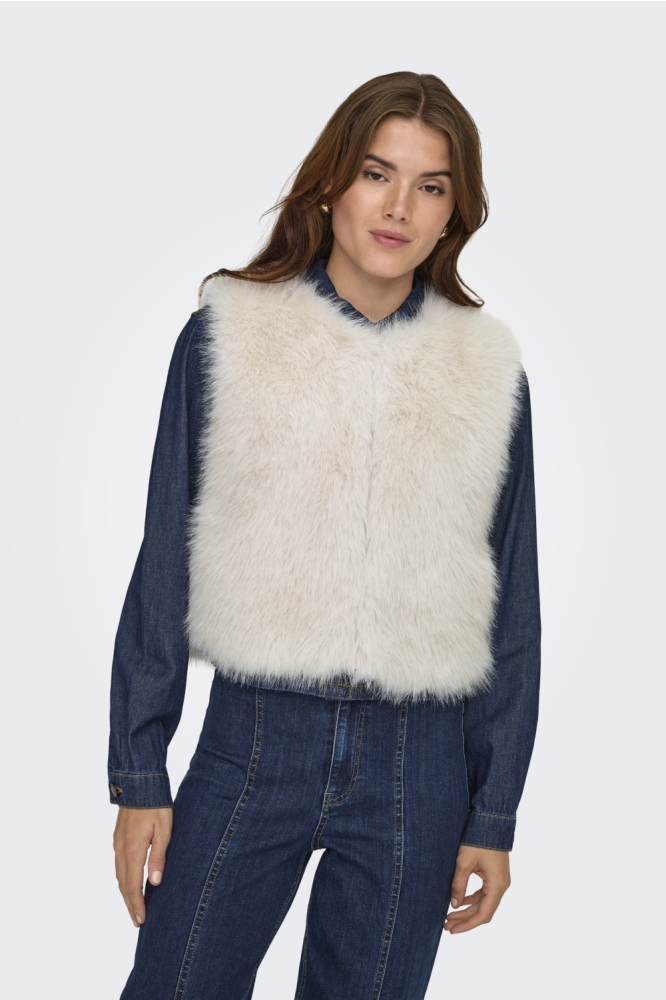 Jacqueline de Yong ecru dames gilet | Model vooraanzicht