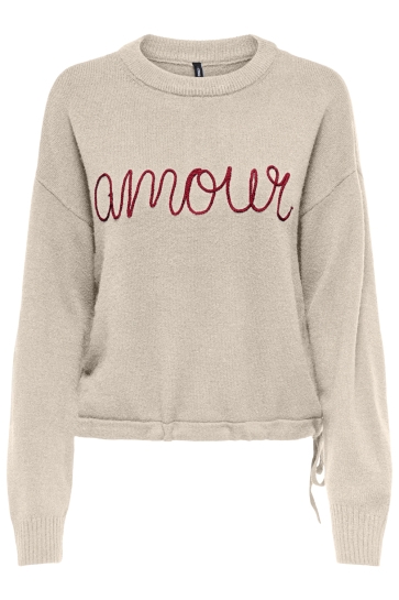 Only ONLKATIA LS TEXT O-NECK CC KNT 15350684 WHITECAP GRAY