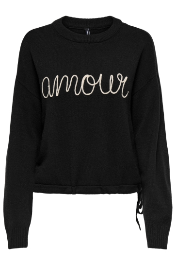 Only ONLKATIA LS TEXT O-NECK CC KNT 15350684 BLACK/STRING EMB