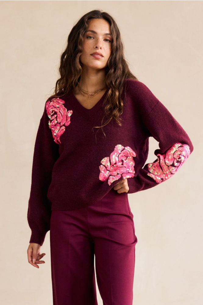 LolaLiza bordeaux dames trui | Model vooraanzicht