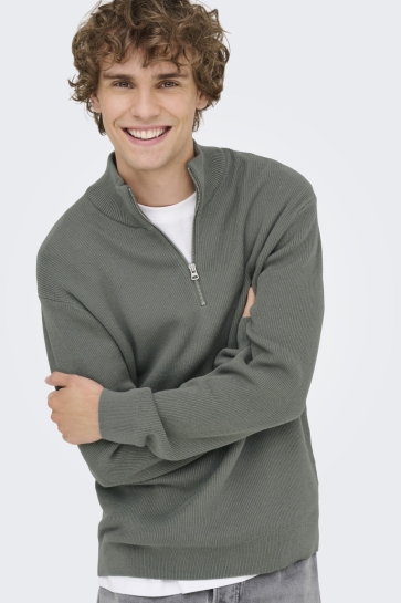 Only & Sons ONSPHIL REG 12 STRUC HALF ZIP KNIT 22023210 CASTOR GRAY