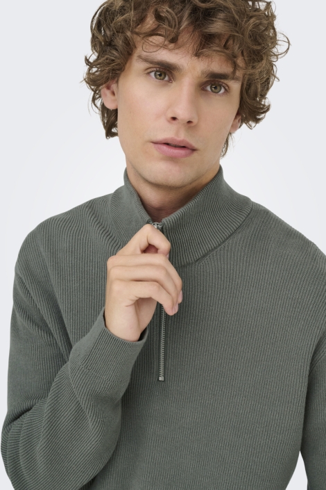 Only & Sons groene heren trui | Close up