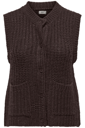 Jacqueline de Yong JDYMABEL S/L O-NECK BUTTON VEST KNT 15359417 Chocolate Torte