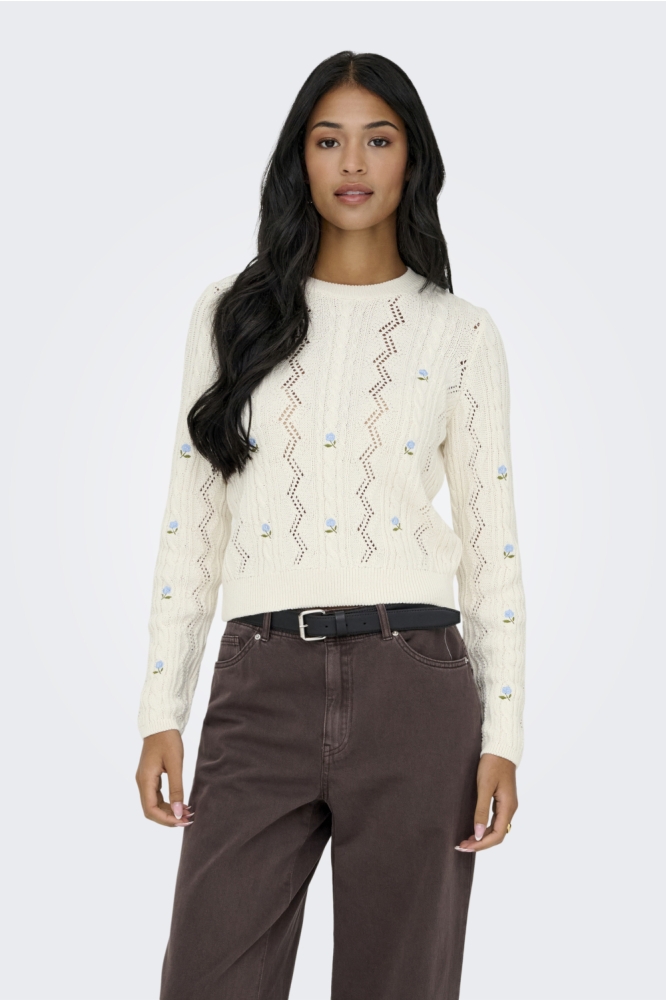 Only beige dames trui | Model vooraanzicht