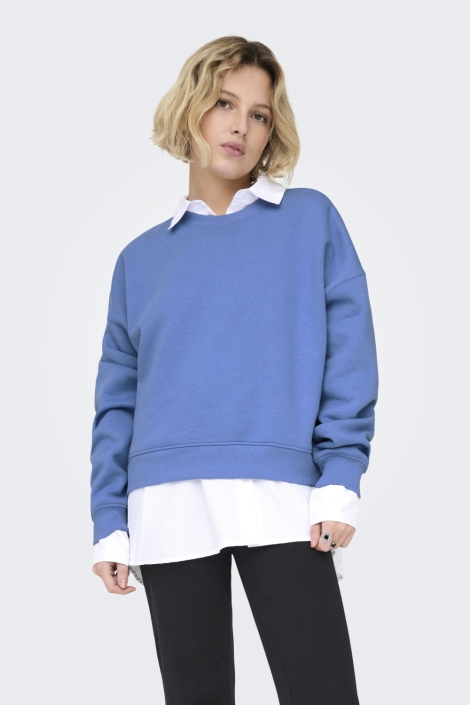 Only blauwe dames sweater | Model vooraanzicht