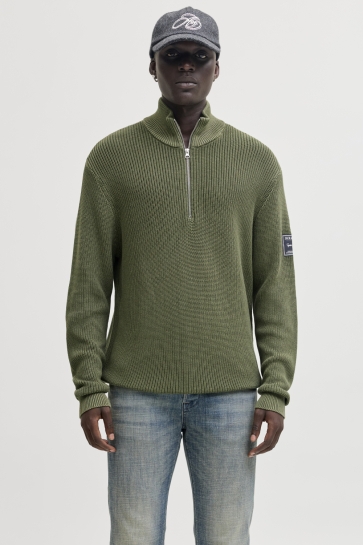 Jack & Jones JJEDETROIT KNIT HALF ZIP STYD AW25 12294994 OLIVE NIGHT