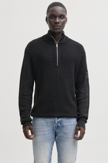 Jack & Jones JJEDETROIT KNIT HALF ZIP STYD AW25 12294994 BLACK